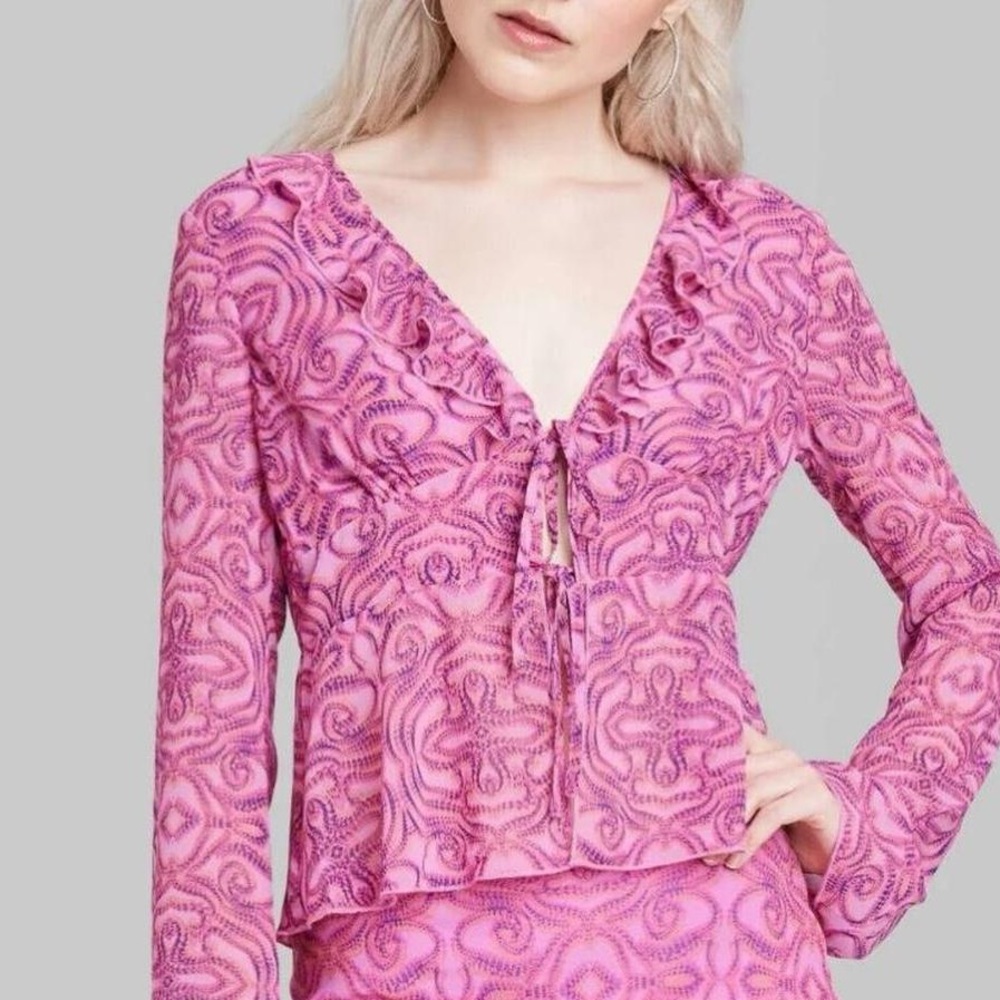 Wild Fable Purple Pink Sheer Tie Chiffon Top